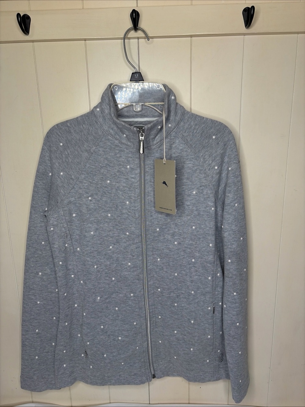 Tommy Bahama Aruba Embellished Pearl Full-Zip Gray Sweatshirt Women’s XXS NEW
